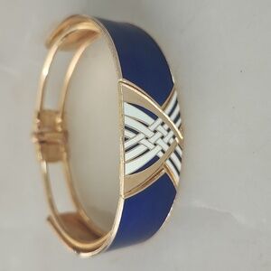 Enamel Art Deco Blue & GoldTone Bangle Bracelet Marked Dami LS